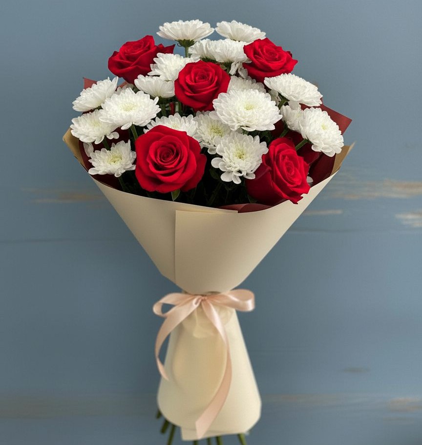 Букет цветов из: Розы и Хризантемы в Добровольном