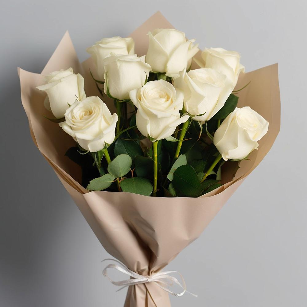 Букет 9 Белых роз Эдлесс Лав в Добровольном