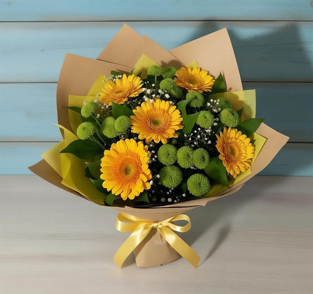 Букет цветов из: Герберы и Хризантемы в Добровольном