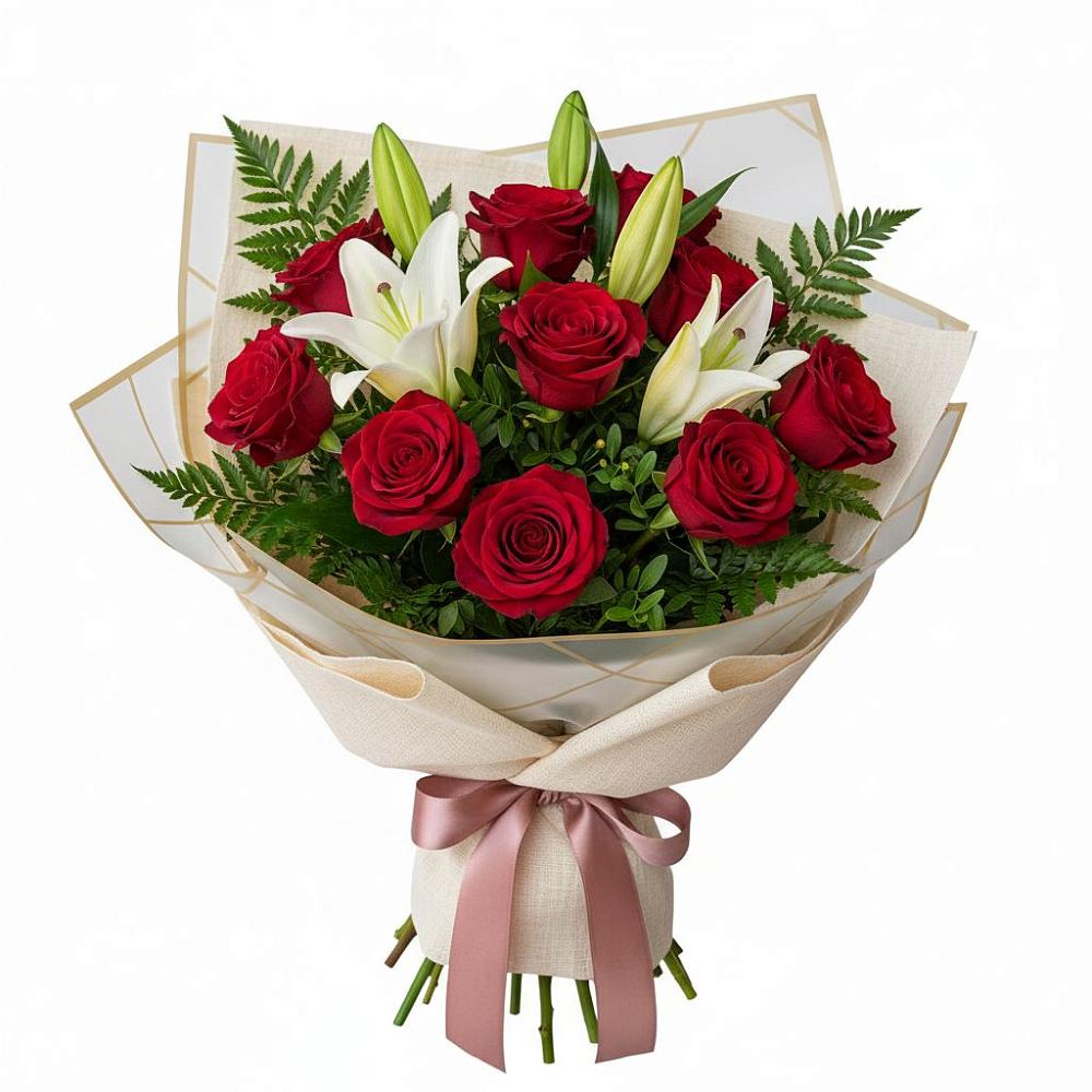 Букет цветов из: Лилии и Розы в Добровольном