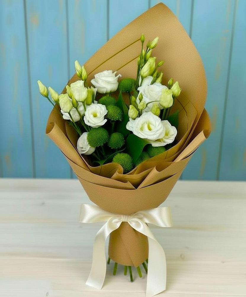 Букет цветов из: Хризантемы и Лизиантусы в Добровольном