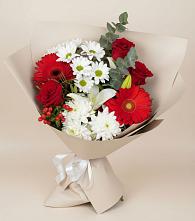 Букет цветов из:  Розы, Хризантемы, Герберы и Лилии в Добровольном