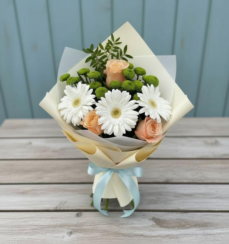 Букет цветов из: Герберы, Розы и Хризантемы в Добровольном