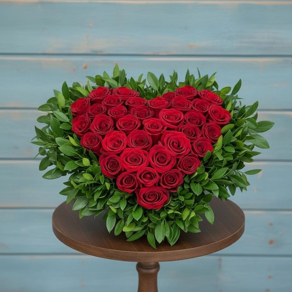 Цветочная композиция из Розы в виде сердца в Добровольном