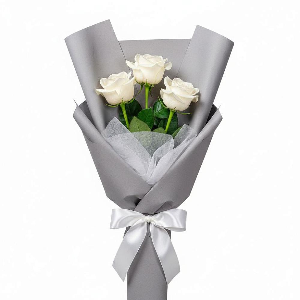 Букет 3 белые розы в Добровольном