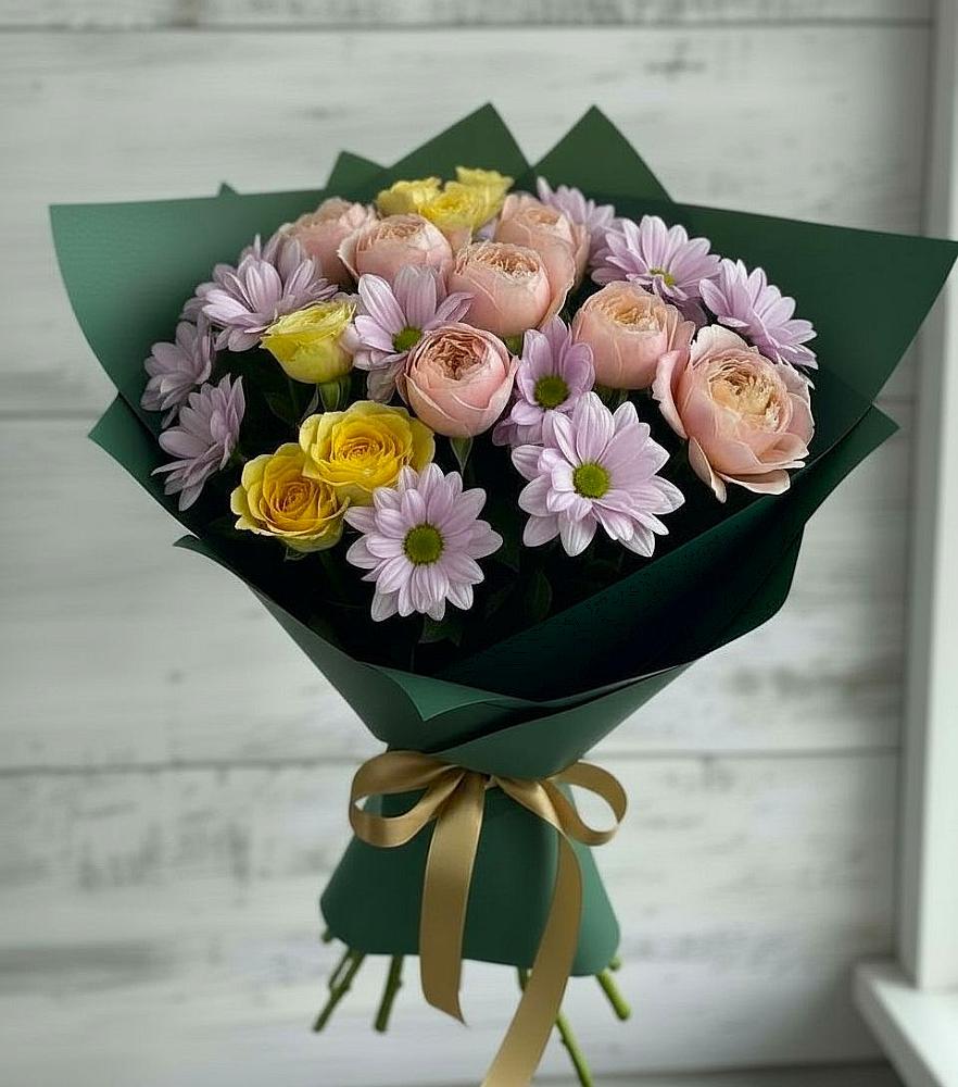 Букет цветов из: Хризантемы и Розы в Добровольном
