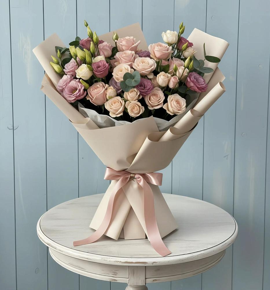 Букет цветов из: Розы и Лизиантусы в Добровольном