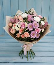 Букет цветов из:  Хризантемы, Розы и Альстромерии в Добровольном