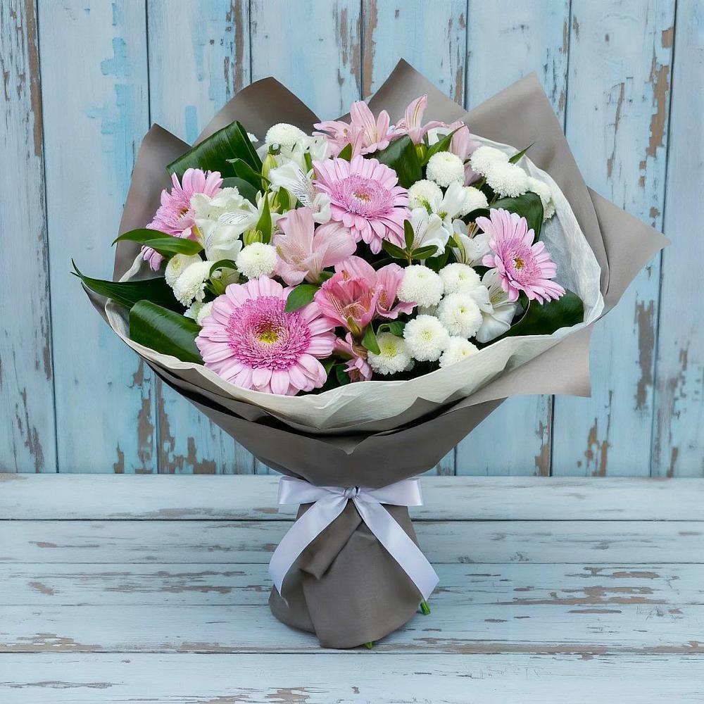 Букет цветов из: Герберы, Альстромерии и Хризантемы в Добровольном