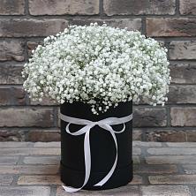 Цветочная композиция из Гипсофила в шляпной коробке в Добровольном